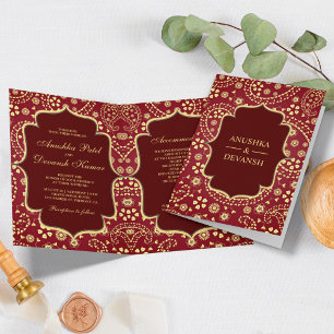 Invitation Maroon Gold Paisley Bollywood Style Mariage indien