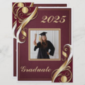 Invitation Maroon Gold White Graduation 2025 (Devant / Derrière)