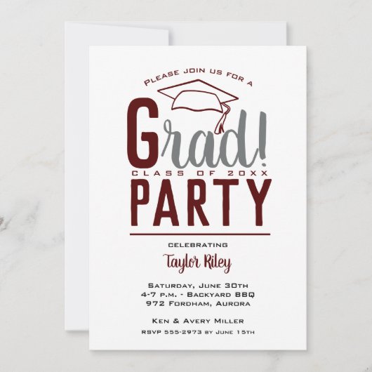 Invitation Maroon Graduation Party (Devant)
