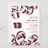Invitation maroon gris équipe couleurs volleyballs anniversai (Devant)