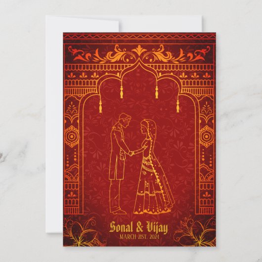 Invitation Maroon indien hindou Mariage Royal Golden Peacock (Dos)