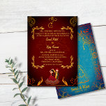 Invitation Maroon indien hindou Mariage Royal Golden Peacock<br><div class="desc">Célébrez l'union sacrée de deux âmes avec notre exquise carte Faire-part de mariage hindoue. Conçue exclusivement pour les mariages hindous indiens, cette carte enchanteresse saisit l'essence de la tradition et de la spiritualité. Un majestueux chakra doré grace l'arrière - plan, symbolisant l'amour éternel et l'harmonie. Orné de bénédictions divines, Lord...</div>