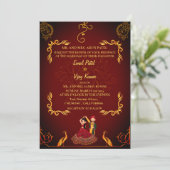 Invitation Maroon indien hindou Mariage Royal Golden Peacock (Debout devant)