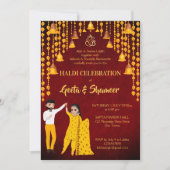 Invitation Maroon mariage indien Haldi Mehndi Sangeet jaune (Devant)