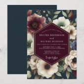 Invitation Maroon Midnight Floral Wedding (Devant / Derrière)