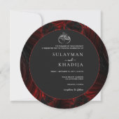 Invitation Maroon Minimal & Elegant B&W Mariage islamique ron (Devant)