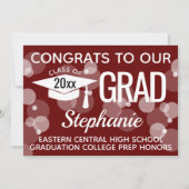 Invitation Maroon Moderne Confetti Bokeh Bubbles Graduation (Devant)