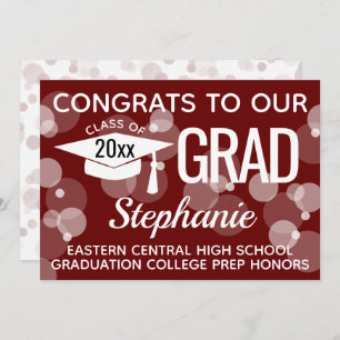 Invitation Maroon Moderne Confetti Bokeh Bubbles Graduation