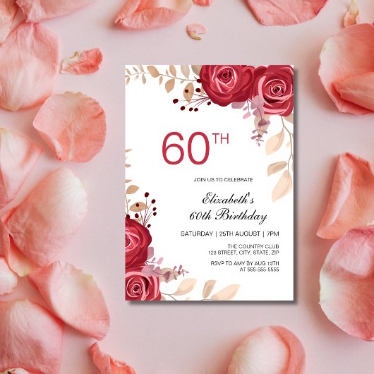 Invitation Maroon moderne Rose Printemps Floral Verdure Anniv