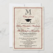 Invitation Maroon Monogram Wreath Classic College Graduation (Devant)