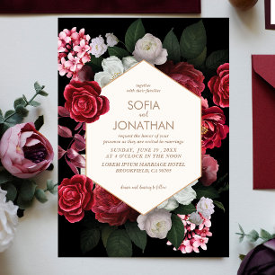 Invitation Maroon noir moderne Mariage de automne floral rust