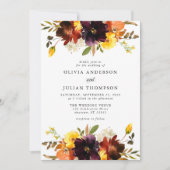 Invitation Maroon & Orange Fall Floral Aquarelle Mariage Inv (Devant)