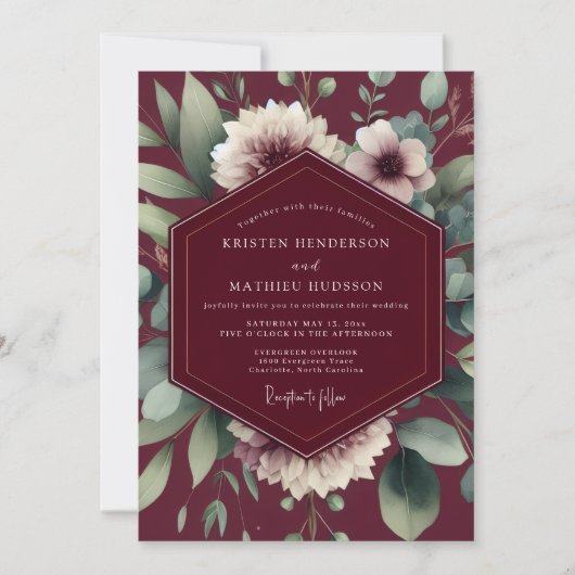 Invitation Maroon Painterly Flora Wedding (Devant)