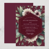 Invitation Maroon Painterly Flora Wedding (Devant / Derrière)