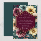 Invitation Maroon Painterly Floral Wedding (Devant / Derrière)