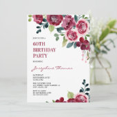Invitation Maroon Pink Rose Floral Greenery Birthday (Debout devant)