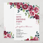 Invitation Maroon Pink Rose Floral Greenery Birthday (Devant / Derrière)