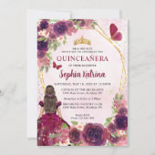 Invitation Maroon Plum Rouge or Floral Princesse Quinceañera (Devant)