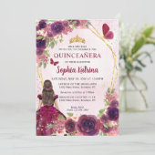 Invitation Maroon Plum Rouge or Floral Princesse Quinceañera (Debout devant)