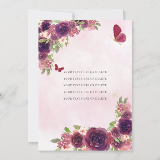 Invitation Maroon Plum Rouge or Floral Princesse Quinceañera (Dos)