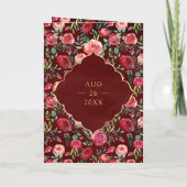 Invitation Maroon Red Roses Floral Gold Mariage indien (Dos)