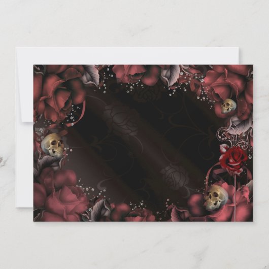 Invitation Maroon Red Rust Roses et crânes Anniversaire (Dos)