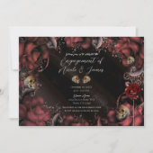 Invitation Maroon Red Rust Roses & Skuls (Devant)