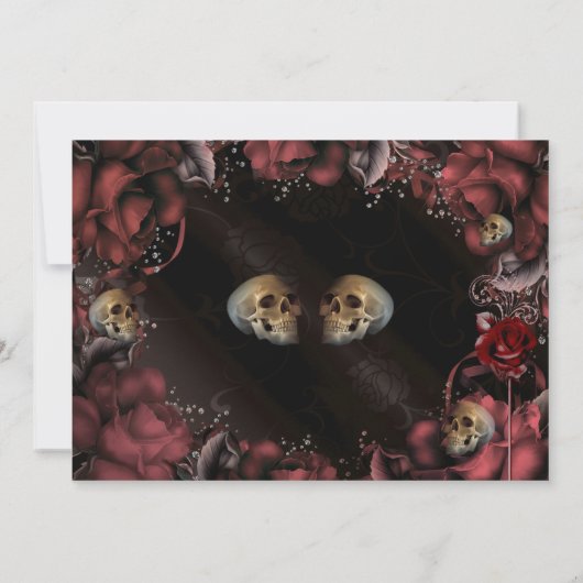 Invitation Maroon Red Rust Roses & Skuls (Dos)