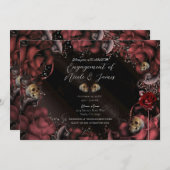 Invitation Maroon Red Rust Roses & Skuls (Devant / Derrière)