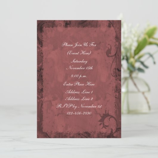 Invitation Maroon Red Swirl Design (Debout devant)