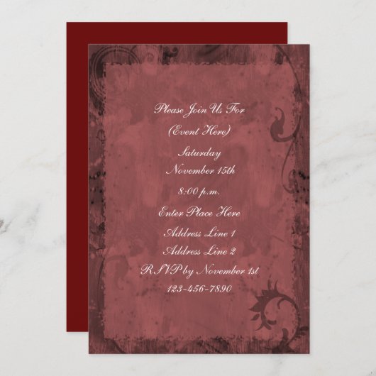 Invitation Maroon Red Swirl Design (Devant / Derrière)