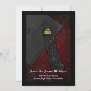 Invitation Maroon Red Tassel 2025 Diplôme en Charme