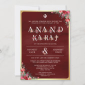 Invitation Maroon Red Typographie Anand Karaj Sikh Mariage (Devant)