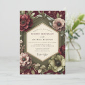 Invitation Maroon Renaissance Bloom Wedding (Debout devant)