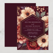 Invitation Maroon Rich Floral Wedding (Devant / Derrière)