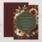 Invitation Maroon Romantic Botanical Wedding (Devant / Derrière)