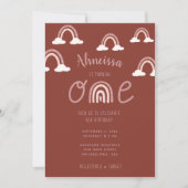 Invitation Maroon rose Fille nuages arc-en-ciel Premier anniv (Devant)