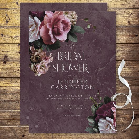 Invitation Maroon & rose Floral Fête des mariées moderne