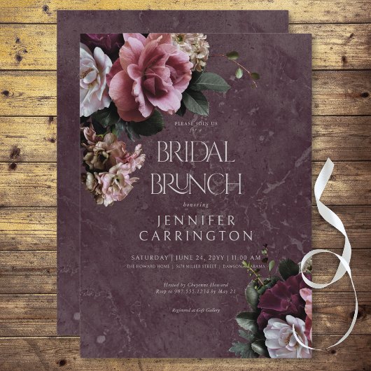 Invitation Maroon & rose Floral Moderne Brunch nuptial