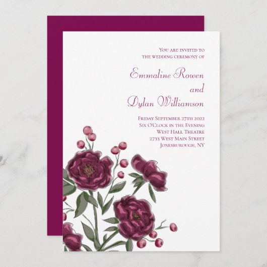 Invitation Maroon Rose Wedding (Devant / Derrière)