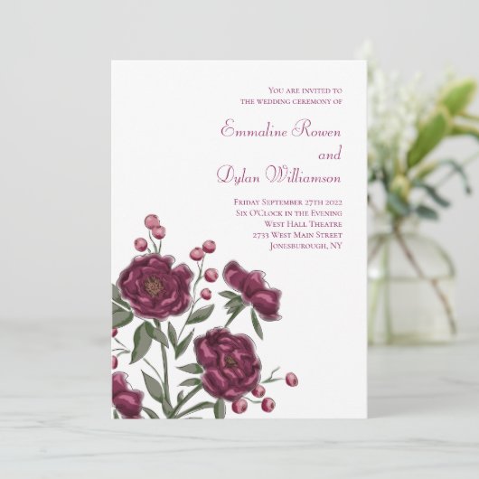 Invitation Maroon Rose Wedding (Debout devant)