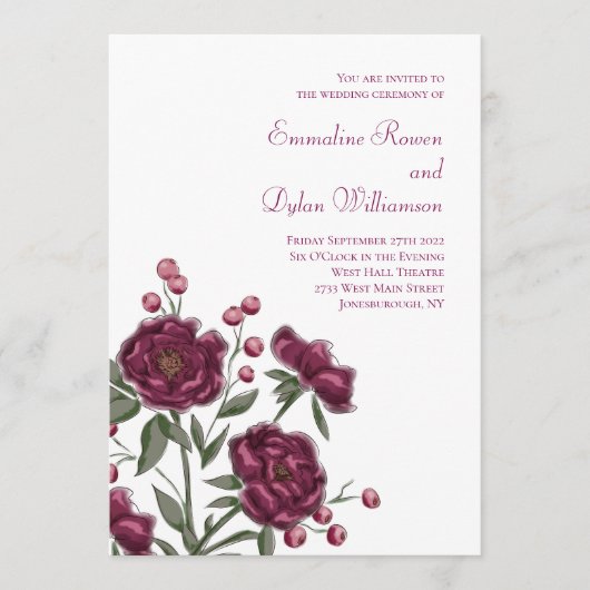Invitation Maroon Rose Wedding (Devant)