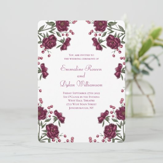 Invitation Maroon Rose Wedding (Debout devant)
