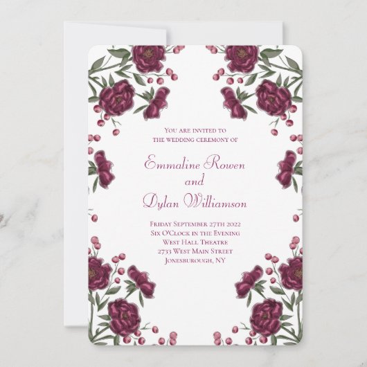Invitation Maroon Rose Wedding (Devant)