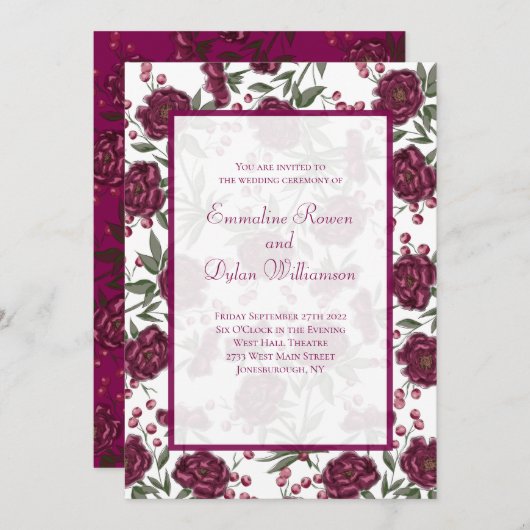 Invitation Maroon Rose Wedding (Devant / Derrière)