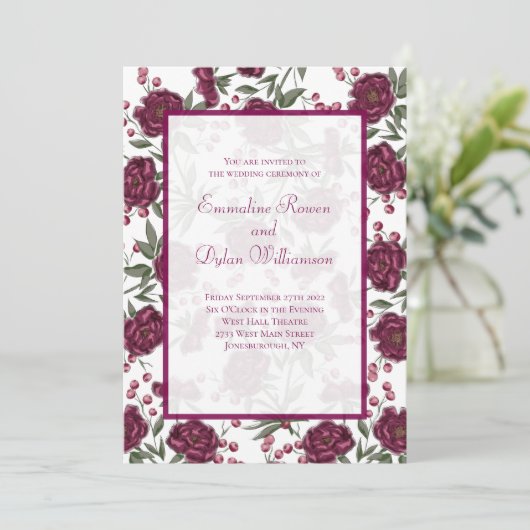 Invitation Maroon Rose Wedding (Debout devant)