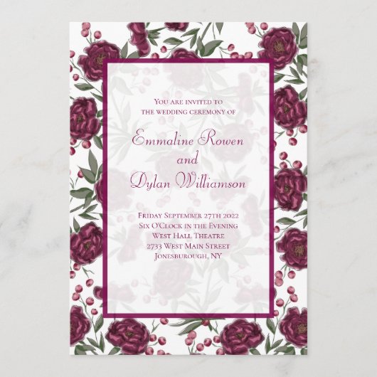 Invitation Maroon Rose Wedding (Devant)