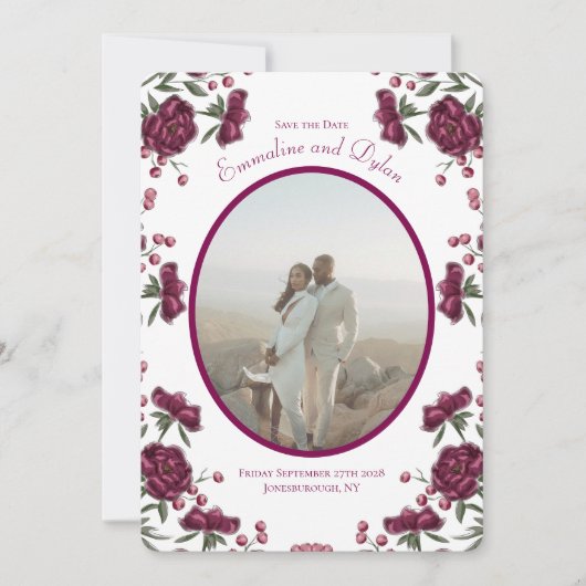 Invitation Maroon Rose Wedding Save the Date (Devant)