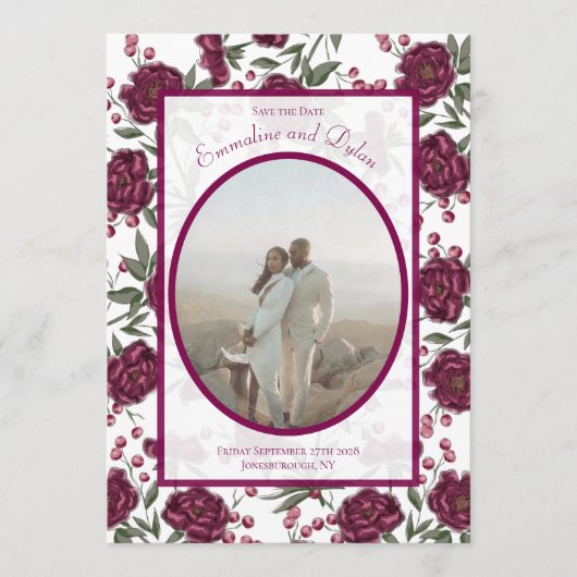 Invitation Maroon Rose Wedding Save the Date (Devant)
