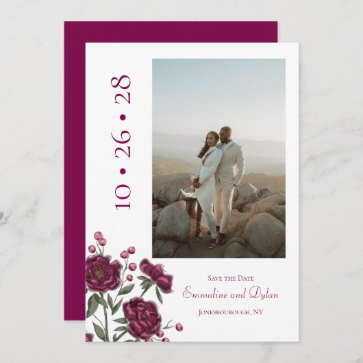 Invitation Maroon Rose Wedding Save the Date (Devant / Derrière)